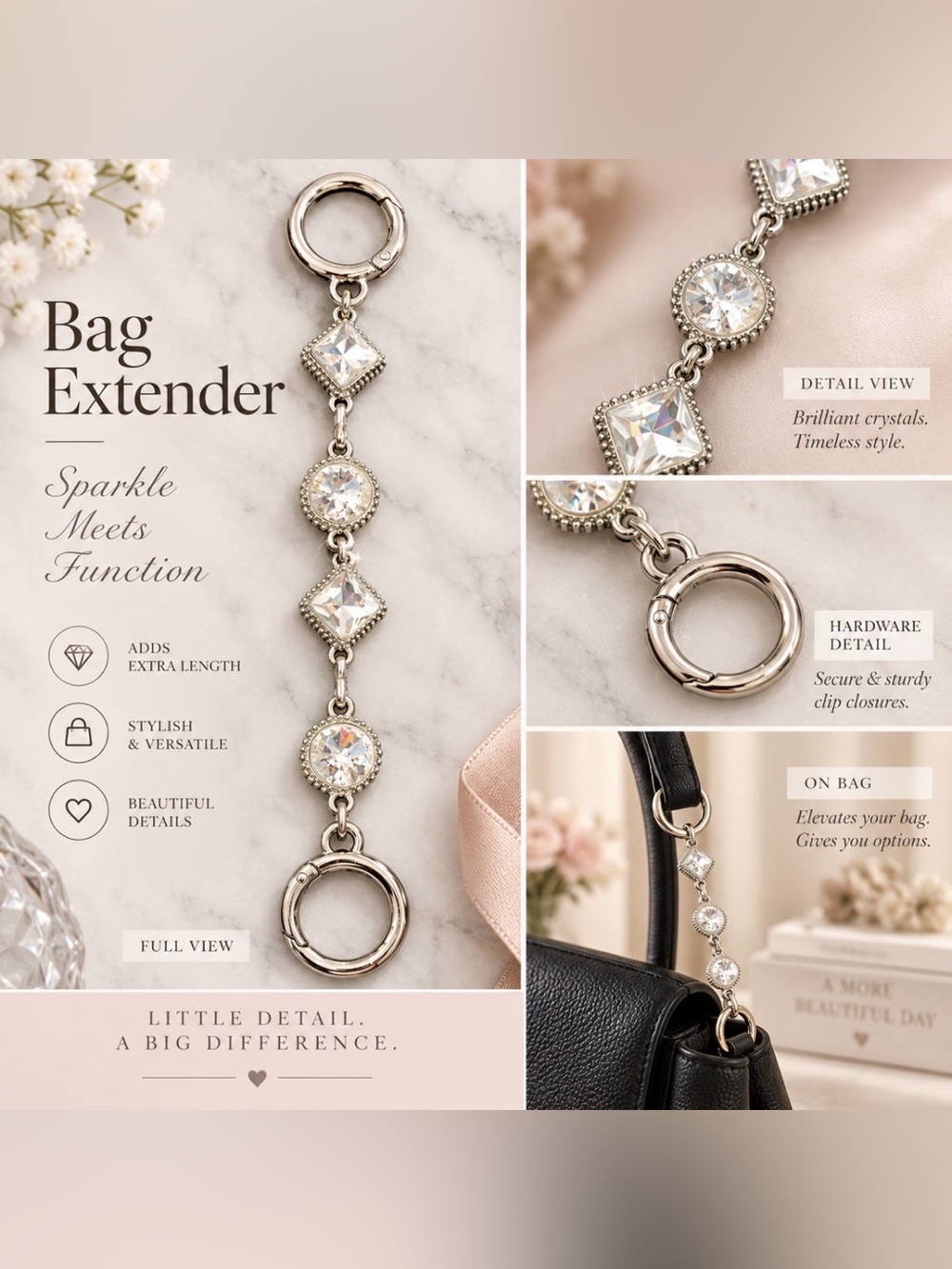 Crystal Bag Extender Charm - Silver